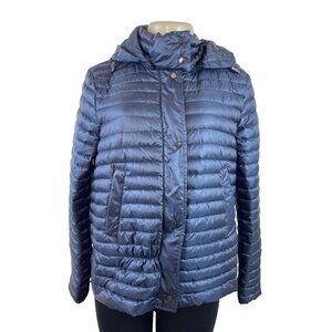 Zara Womens Hooded Puffer Jacket Navy Reversible Lightweight Full-Zip Sz L